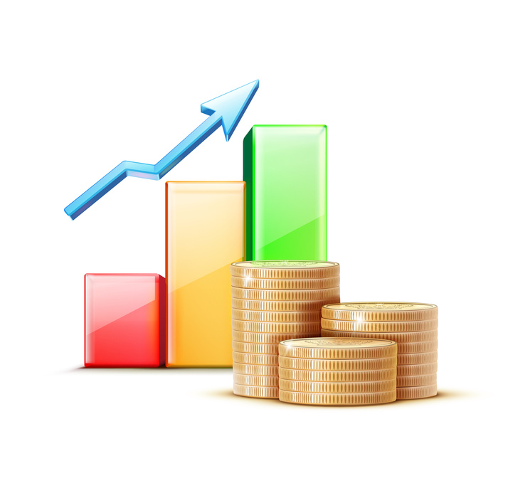 Vector illustration of business concept with finance graph and stacks of golden coins
